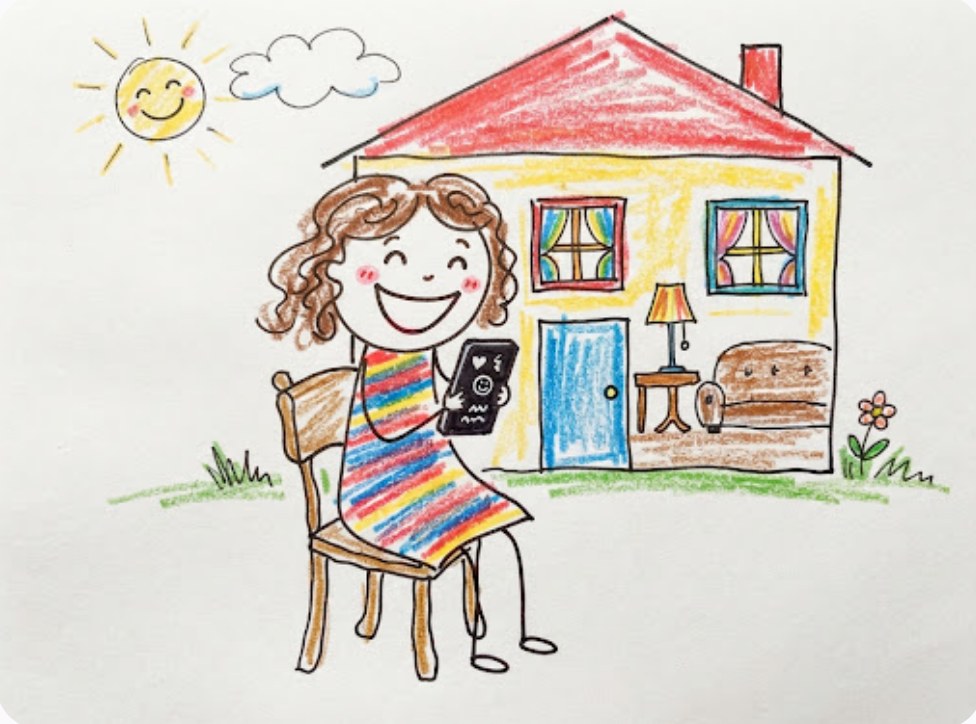 Mamá feliz revisando novedades escolares en su celular